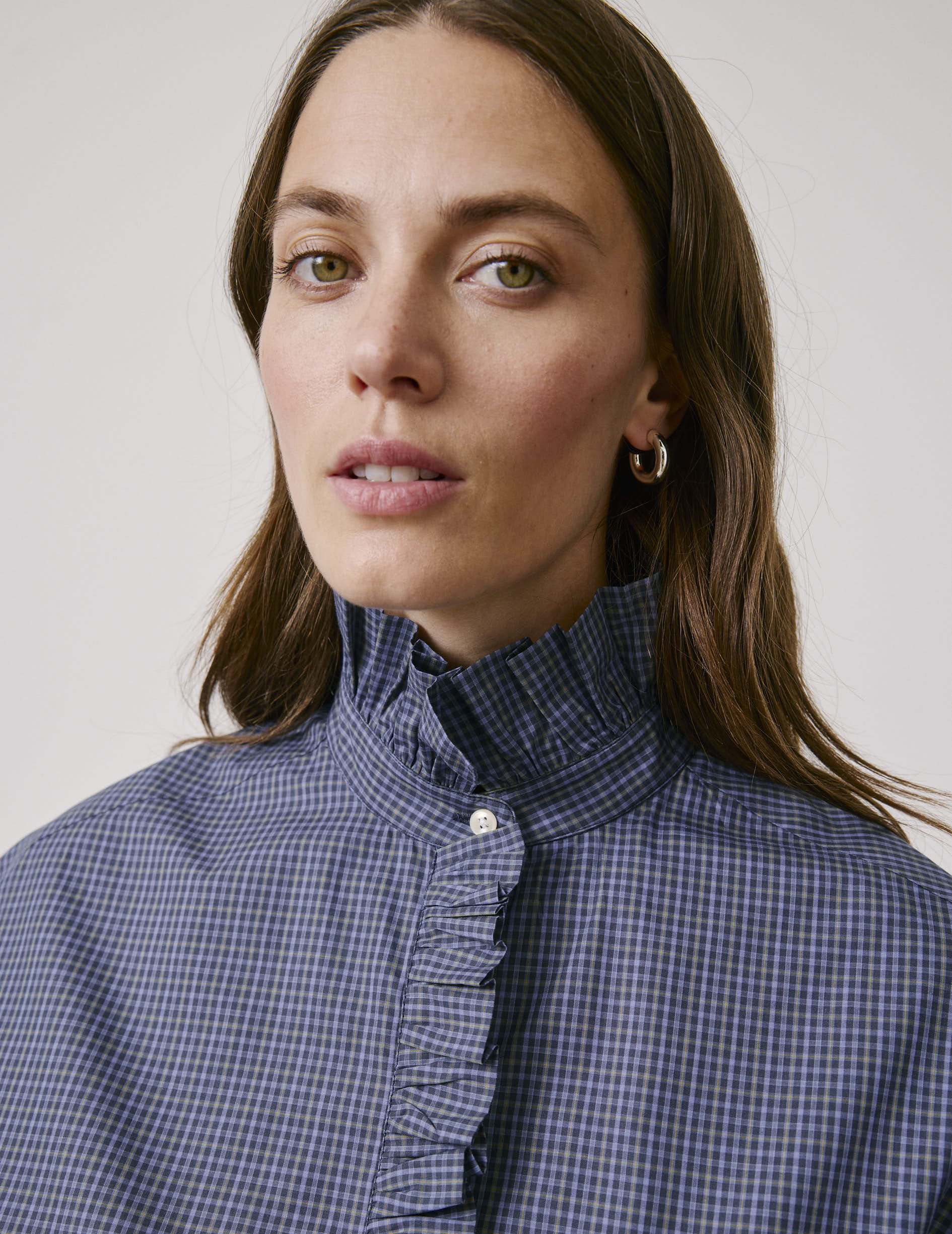 Blue check Greta shirt - Poplin - Victorian Collar
