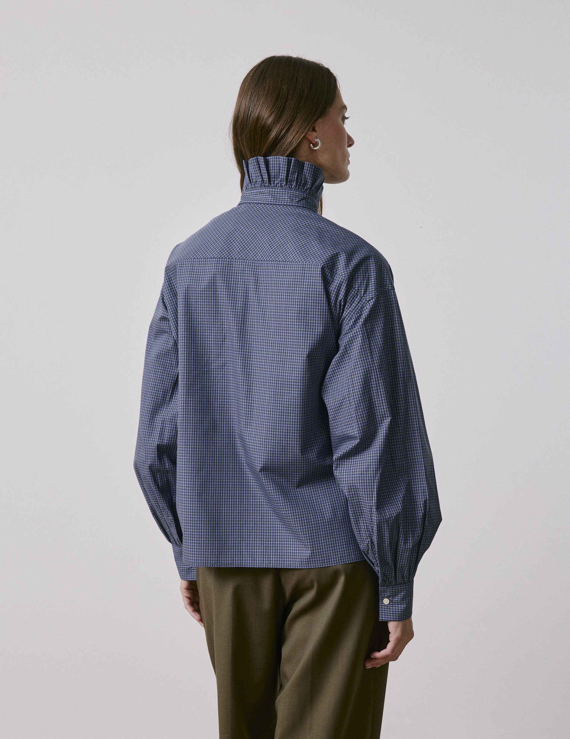 Blue check Greta shirt - Poplin - Victorian Collar