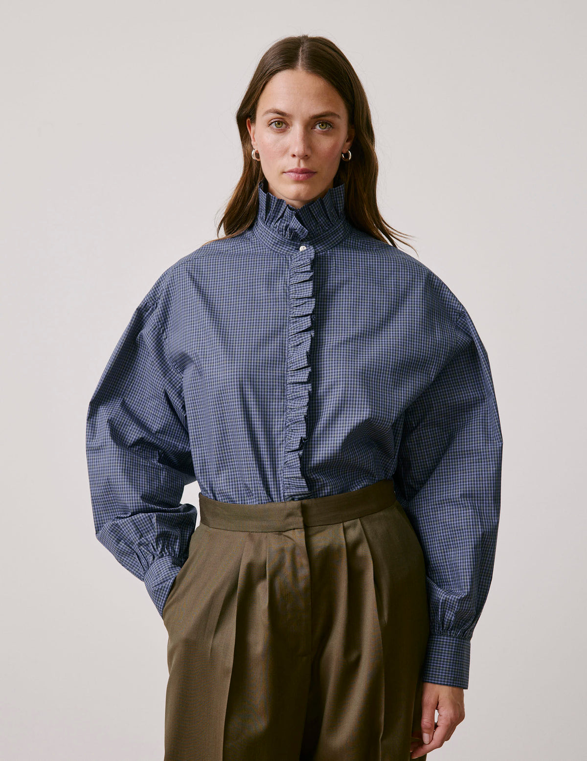 Blue check Greta shirt - Poplin - Victorian Collar