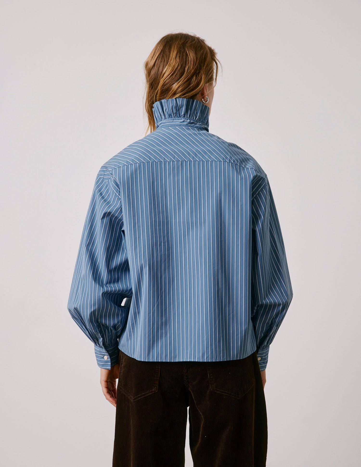 Blue striped Greta shirt - Poplin - Victorian Collar#3