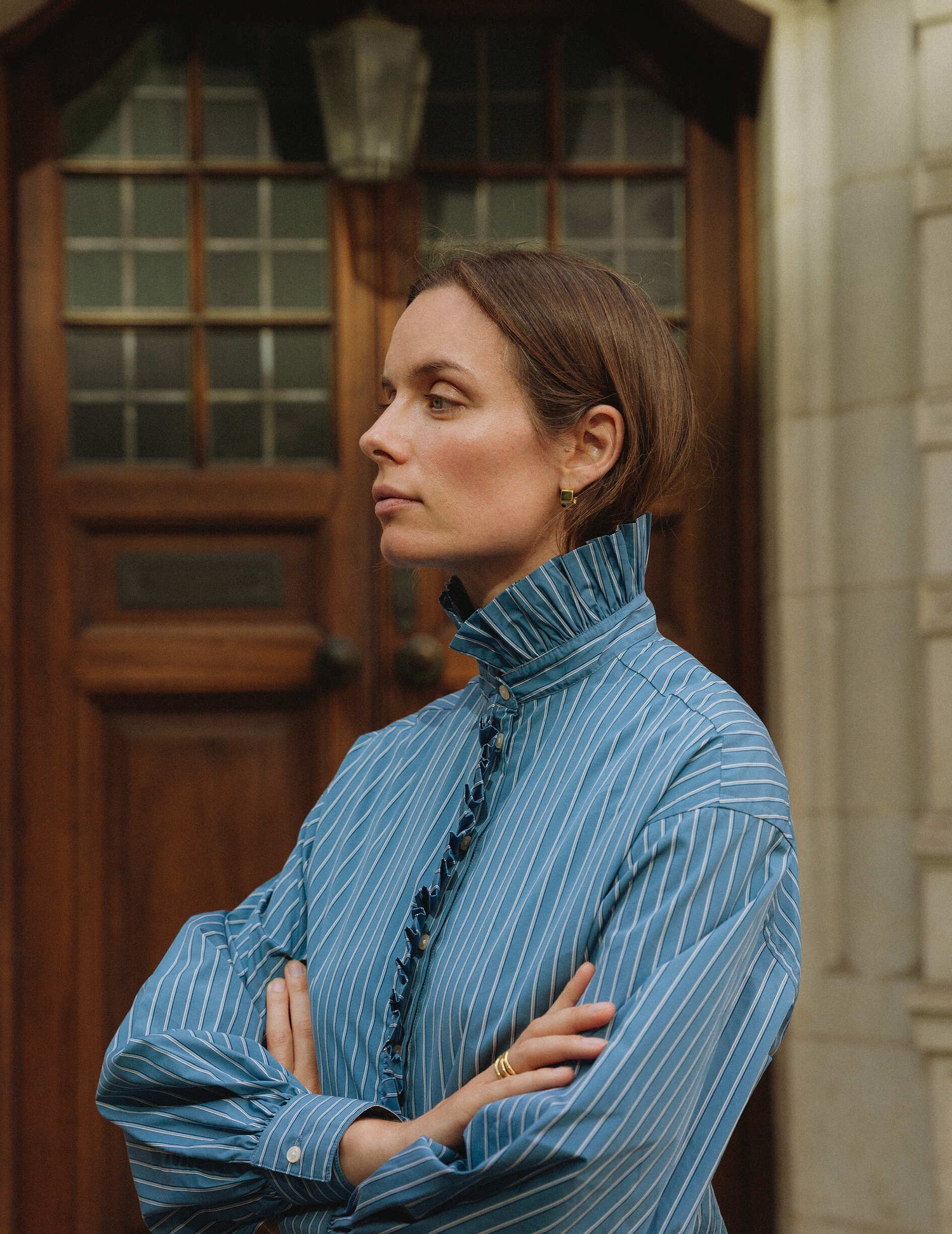 Blue striped Greta shirt - Poplin - Victorian Collar#2