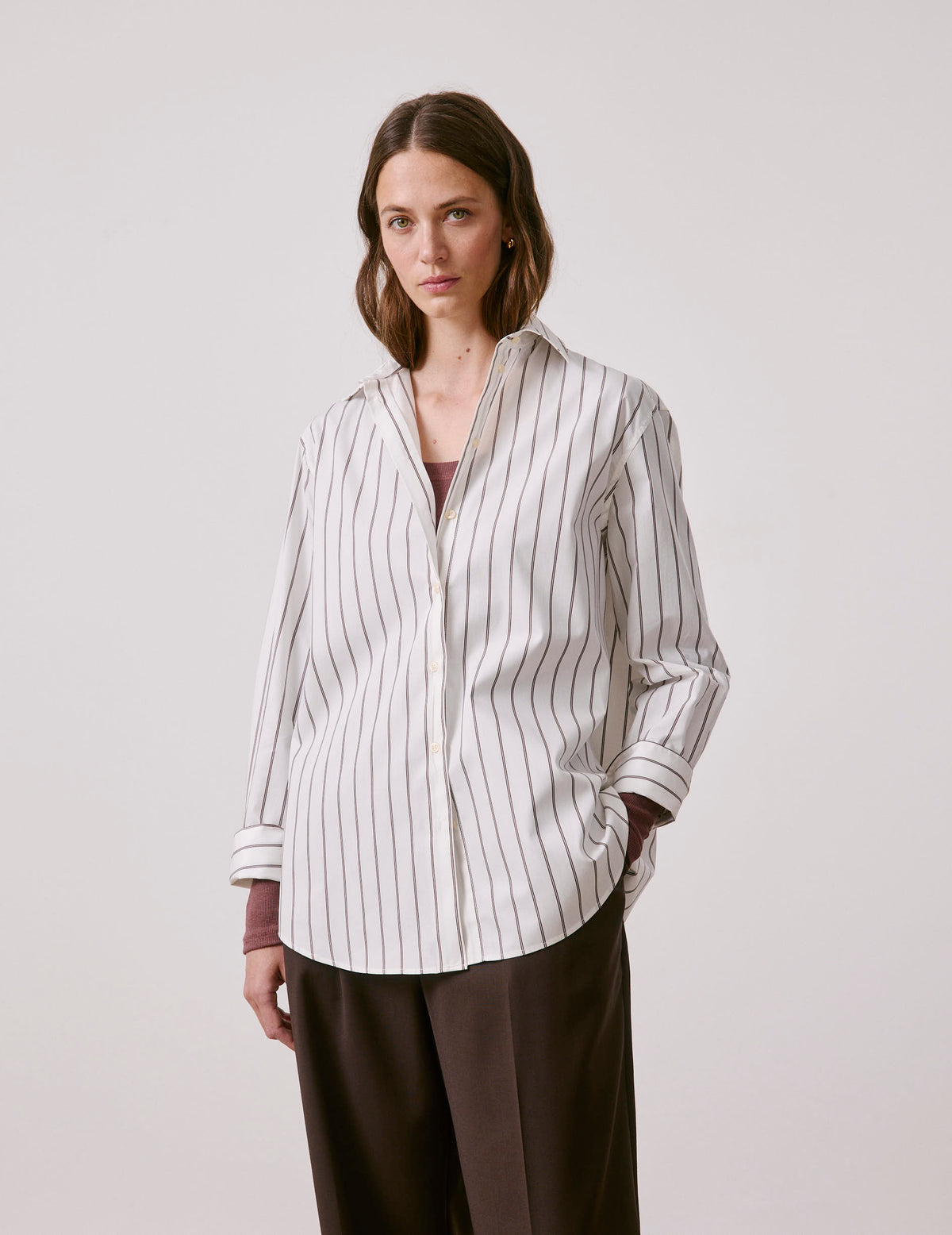 Brown striped Mathilde shirt - Poplin - Shirt Collar