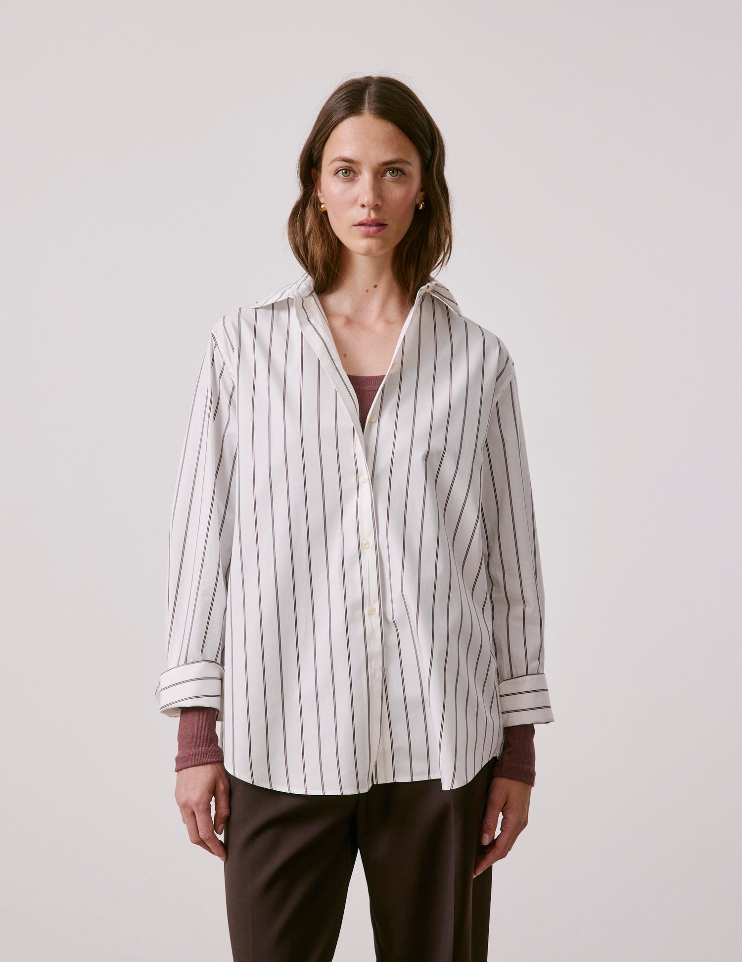 Brown striped Mathilde shirt - Poplin - Shirt Collar#3