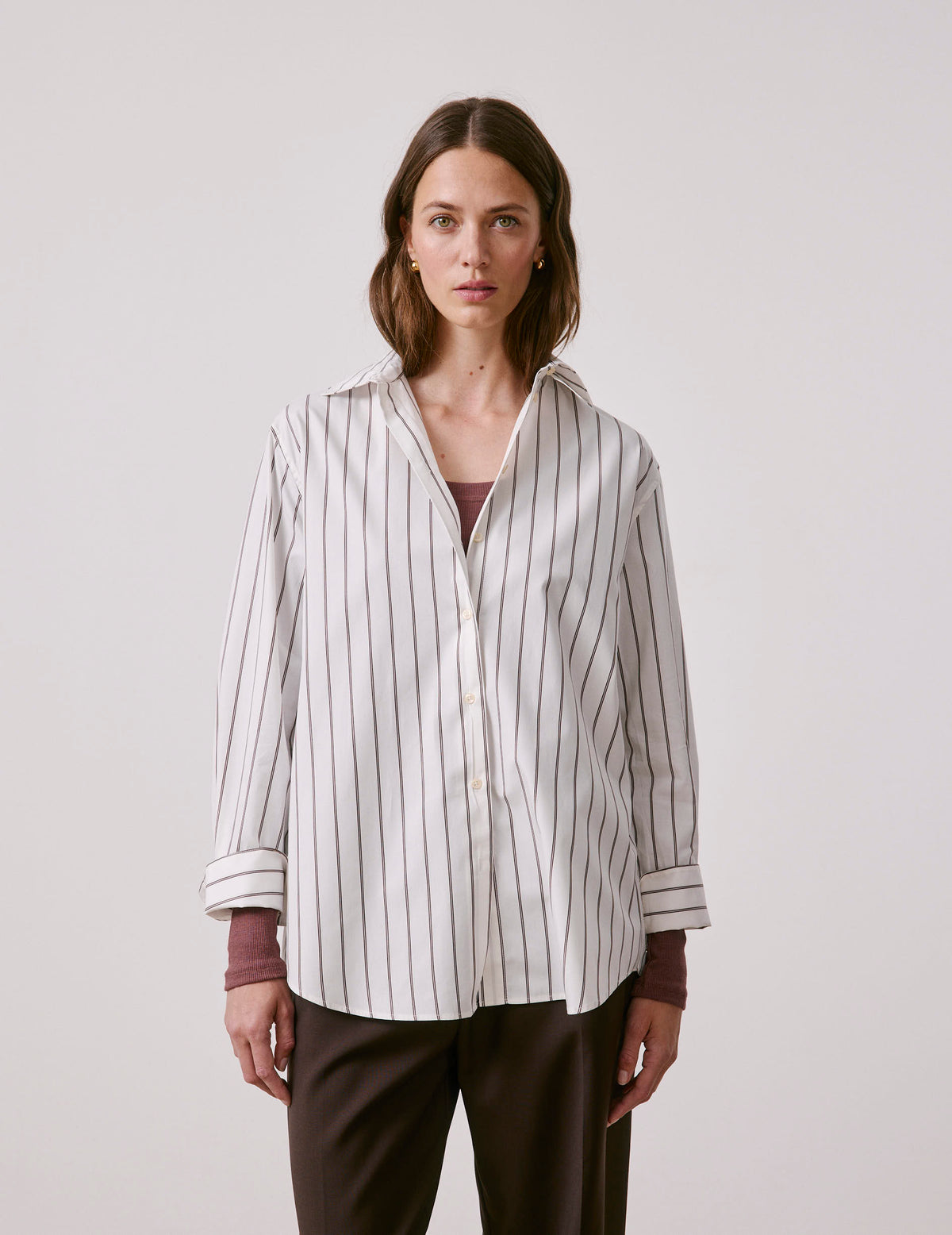 Brown striped Mathilde shirt - Poplin - Shirt Collar
