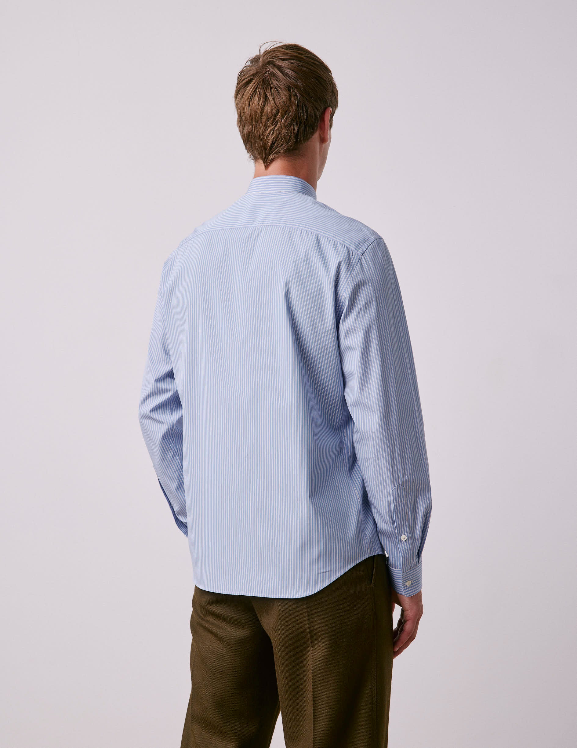 Blue striped Herwin shirt - Poplin - Officer Collar
