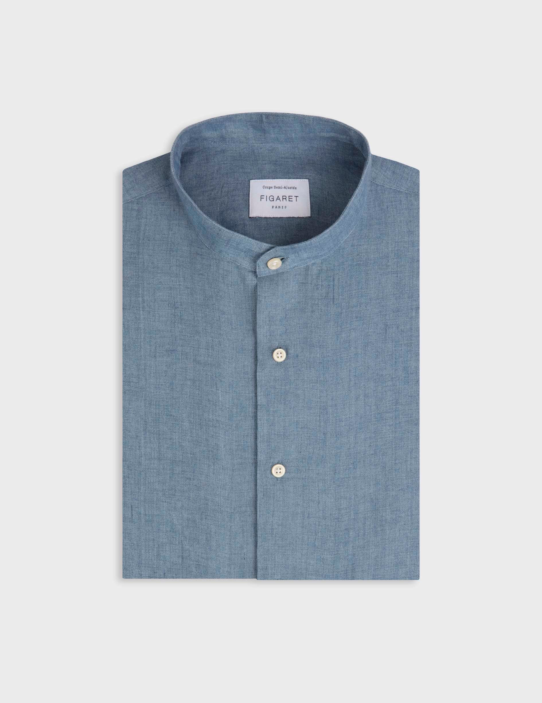 Blue linen Herwin shirt - Linen - Officer Collar