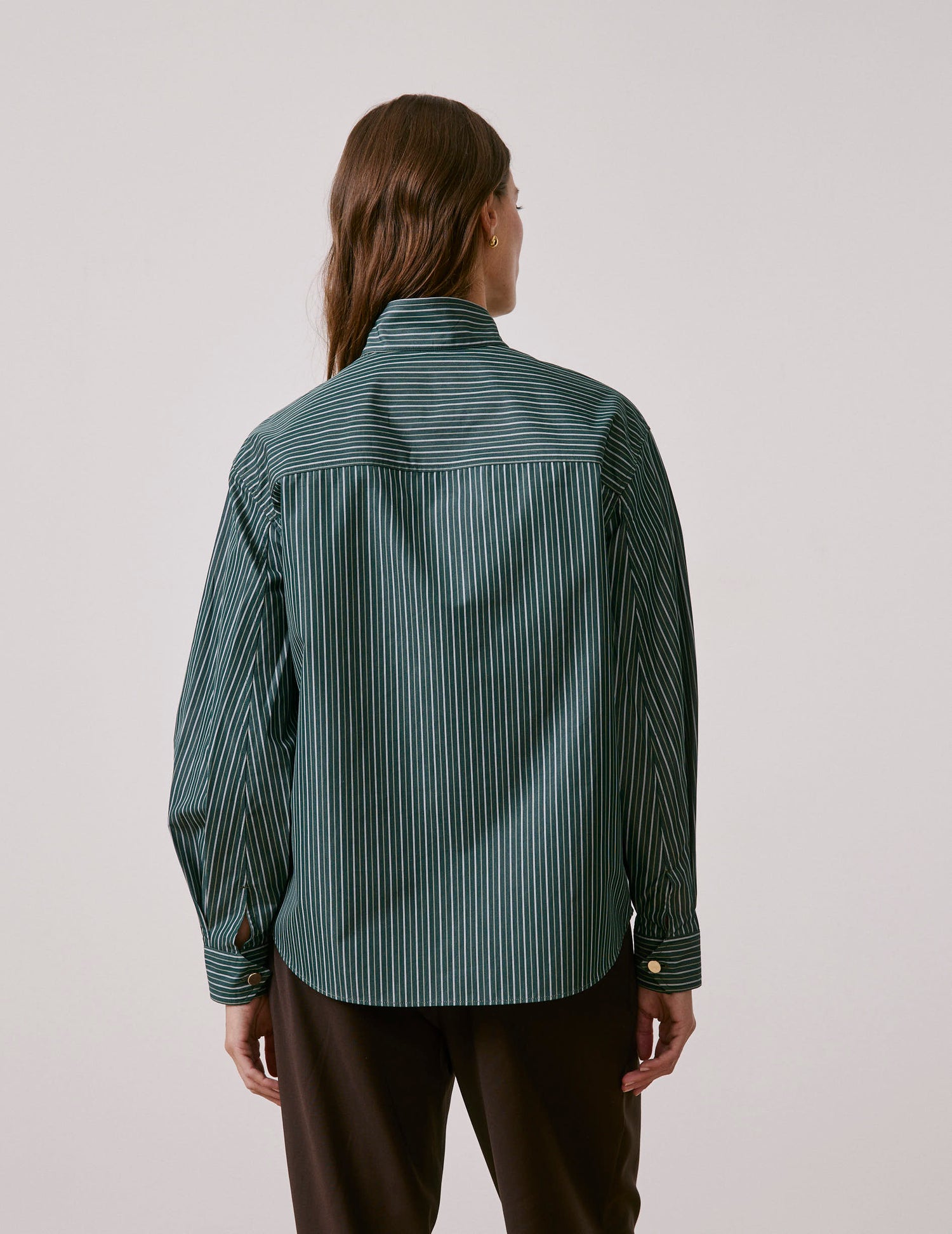 Green striped lyocell Innaée shirt - Poplin - Right amount tip Collar#3