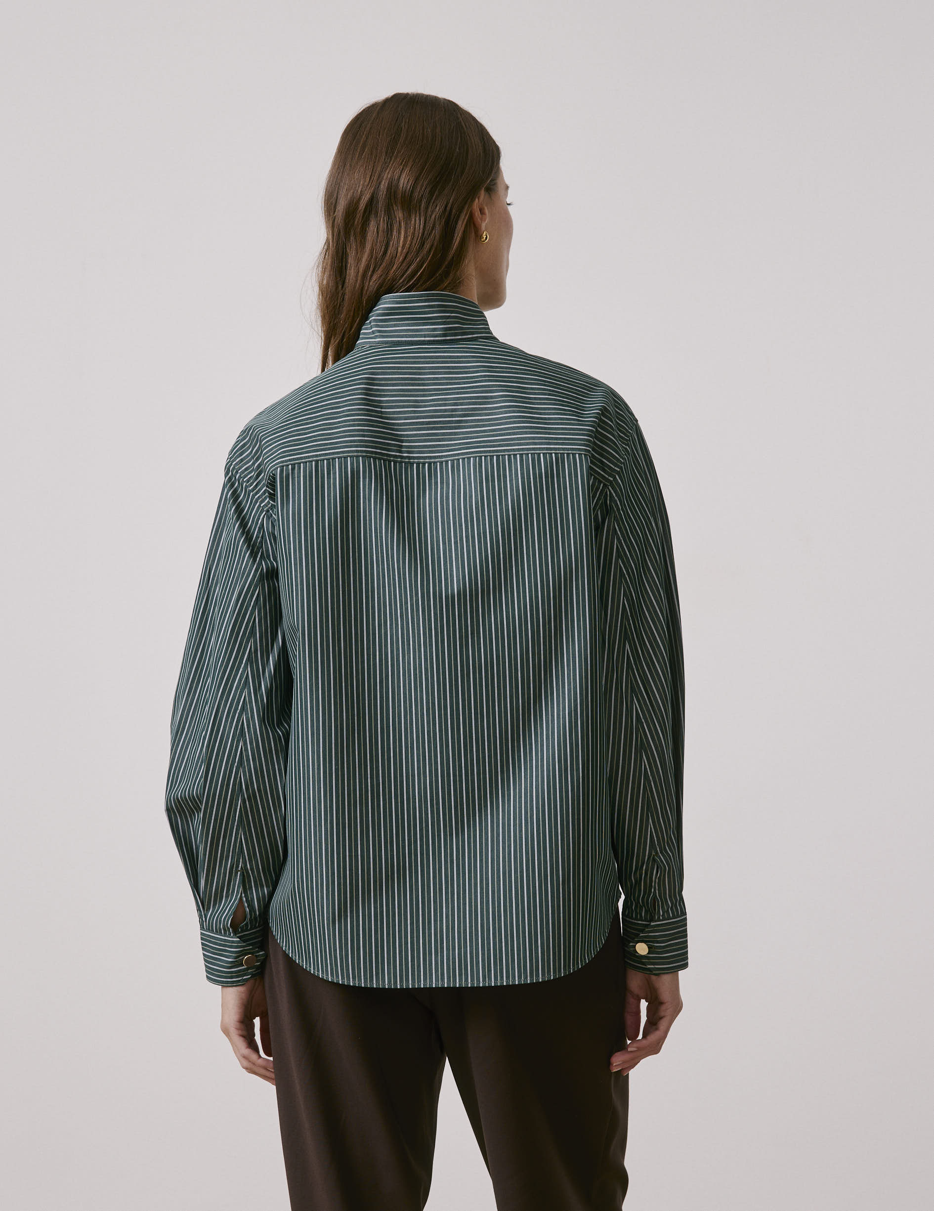 Green striped lyocell Innaée shirt - Poplin - Right amount tip Collar