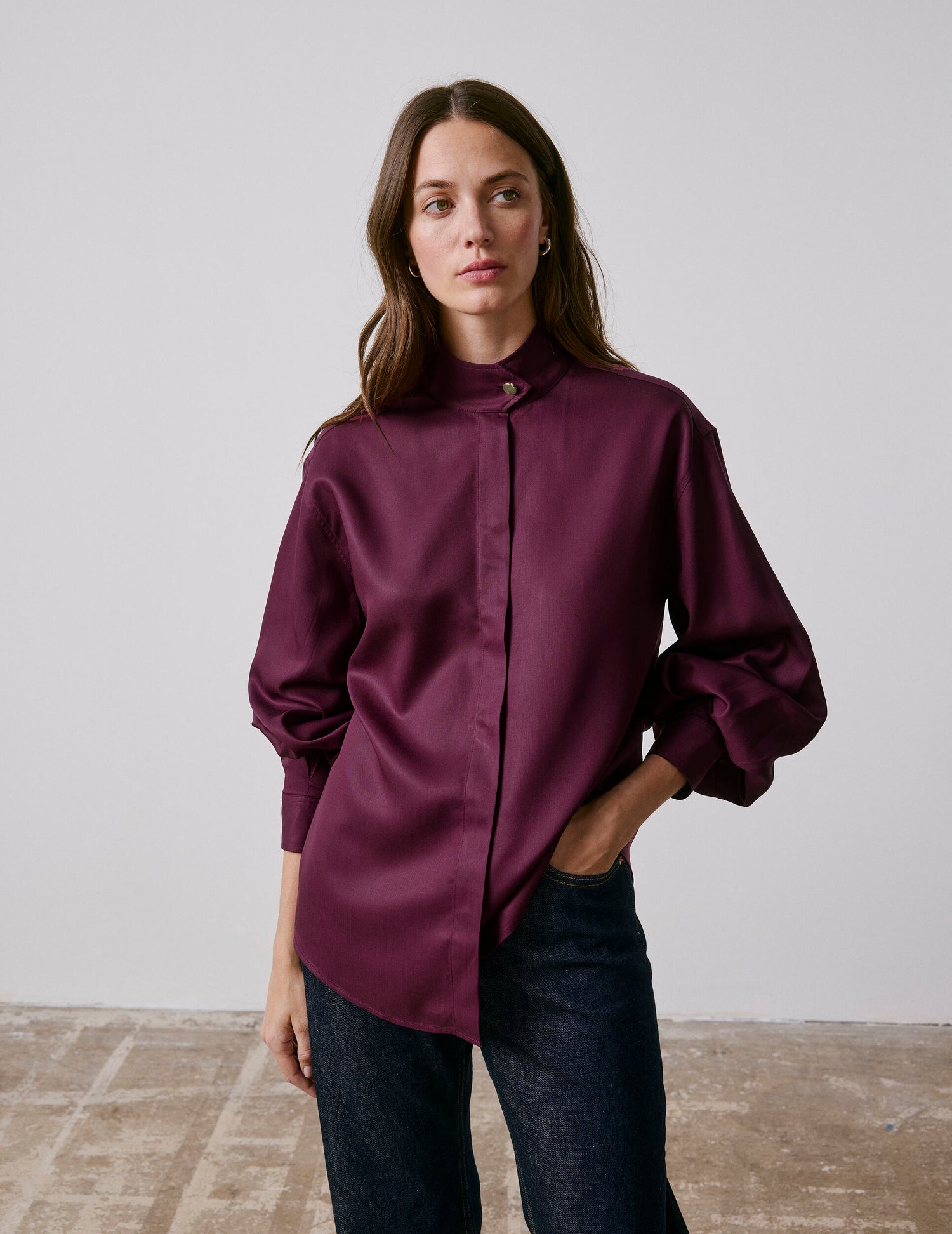 Burgundy lyocell Innaée shirt - Lyocell - Right amount tip Collar#3
