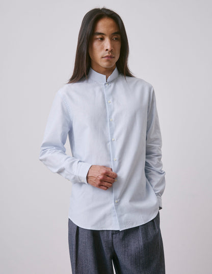 Semi-fitted light blue striped shirt