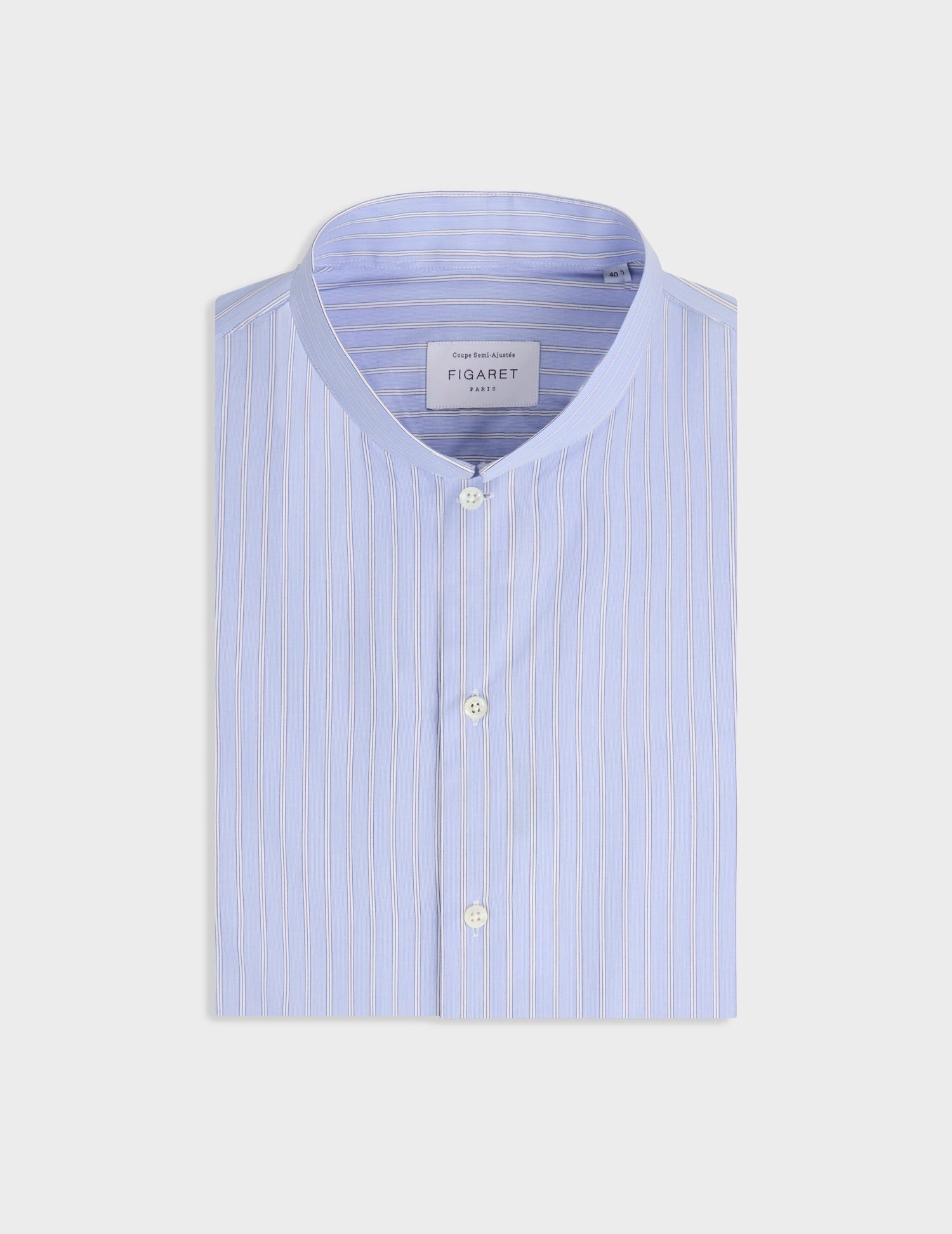 reverse collar dress shirt Striped navy linen semi-fitted shirt