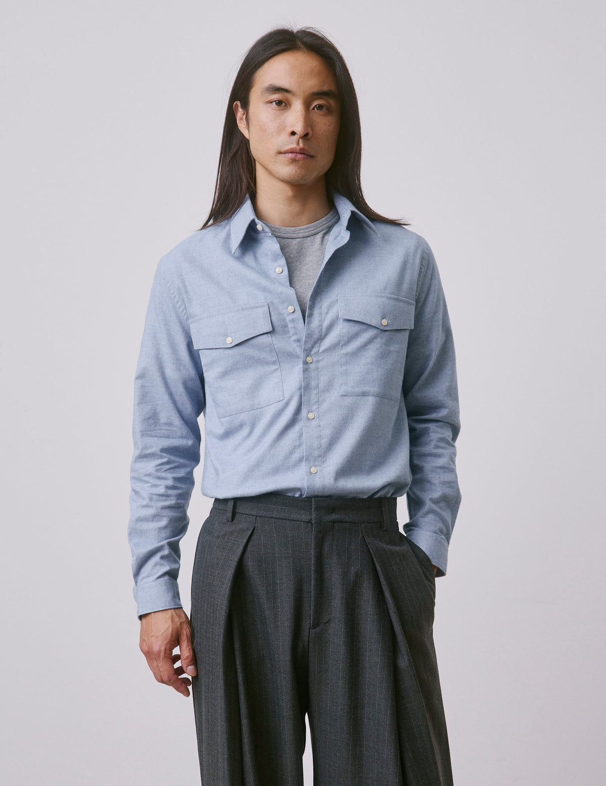 Light blue flannel and cashmere Irwin shirt - Flannel - Prodigious Collar