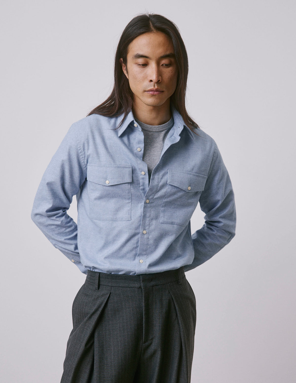 Light blue flannel and cashmere Irwin shirt