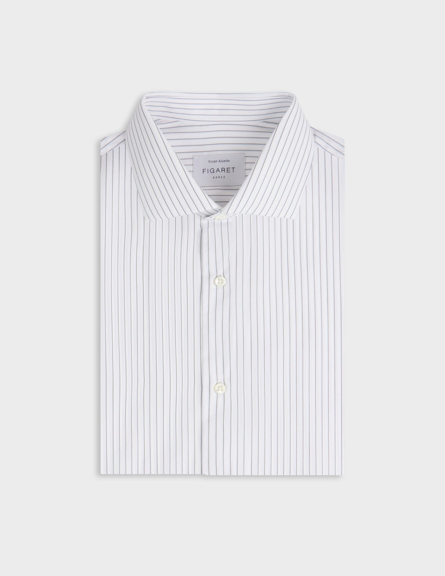 Fitted khaki striped shirt - Poplin - Italian Collar