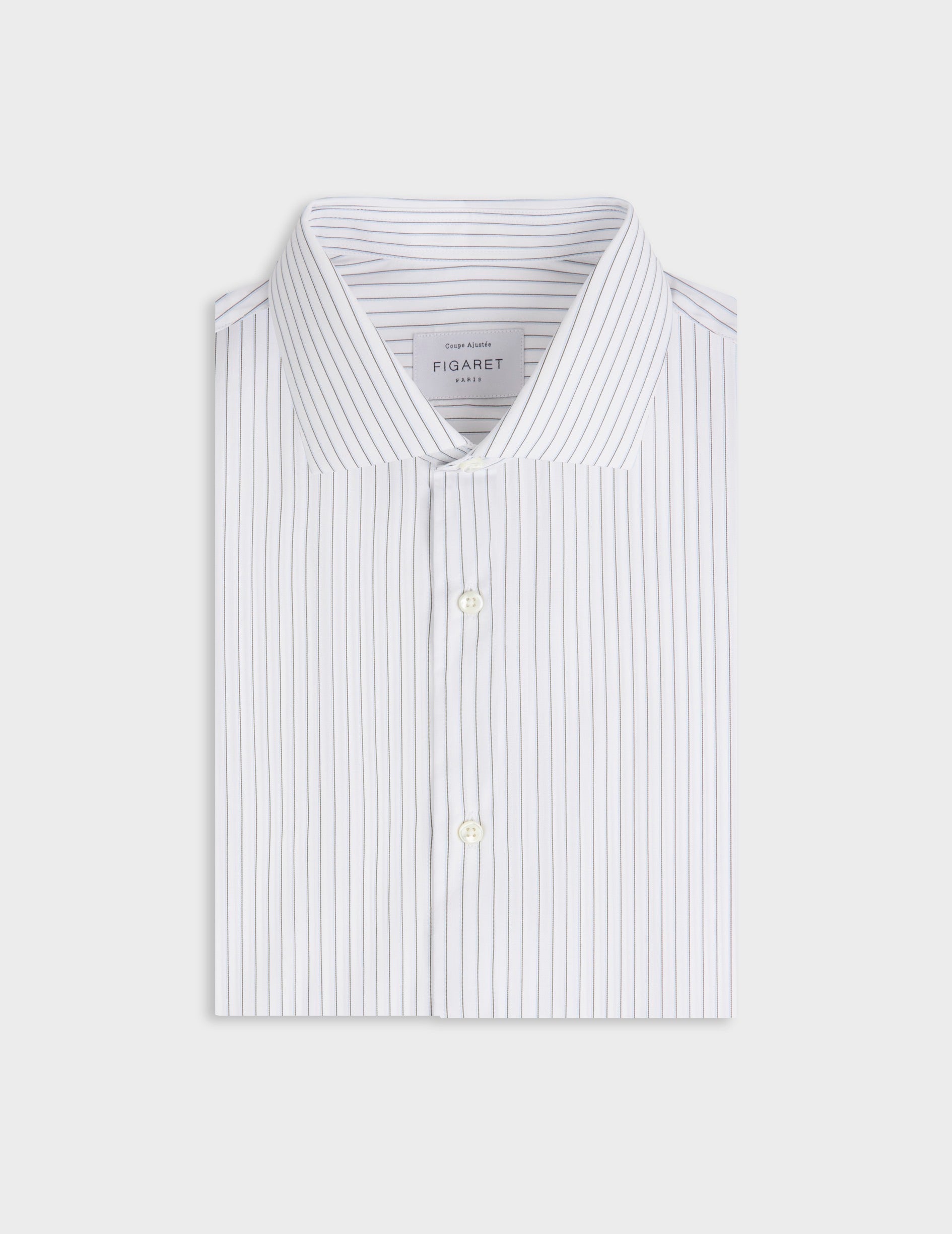 Fitted khaki striped shirt - Poplin - Italian Collar