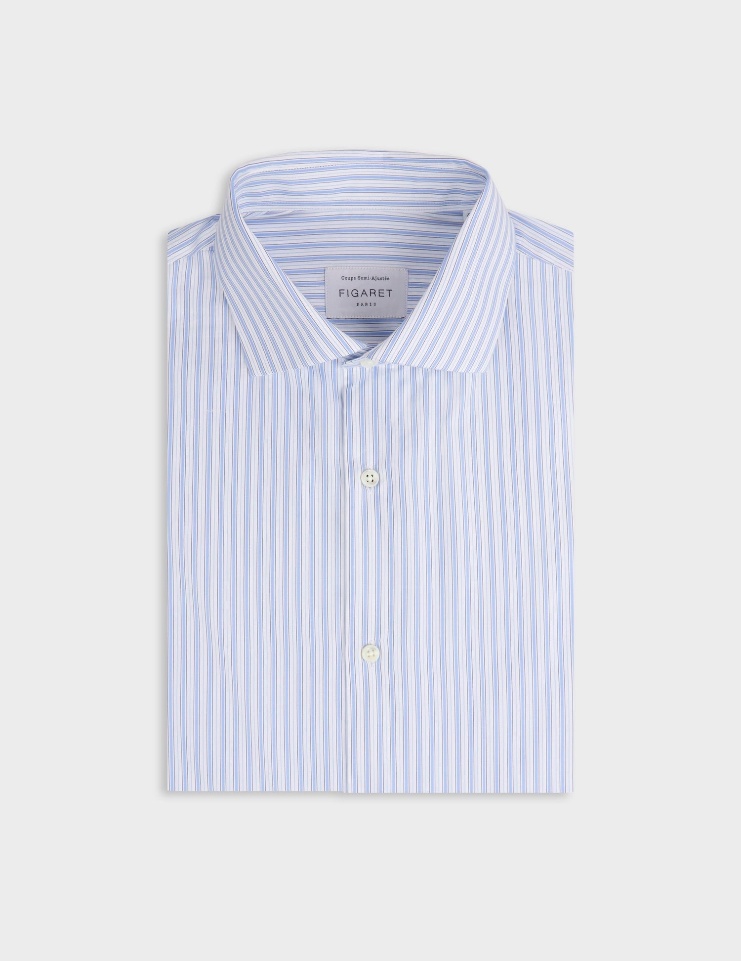 Semi-fitted blue striped shirt - Poplin - Italian Collar