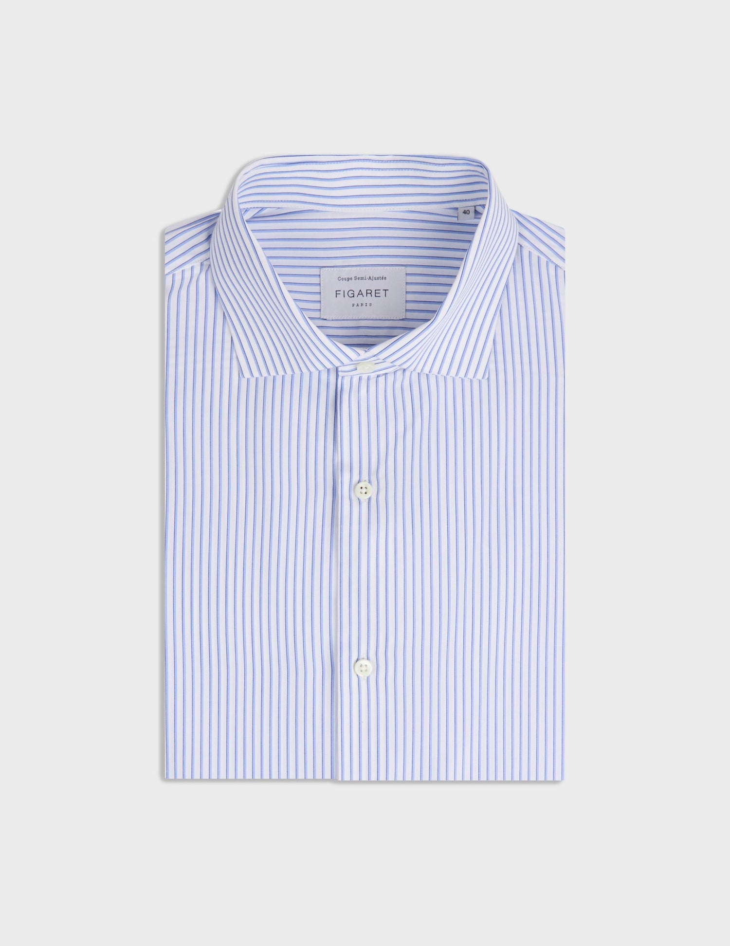 Semi-fitted blue striped shirt - Poplin - Italian Collar