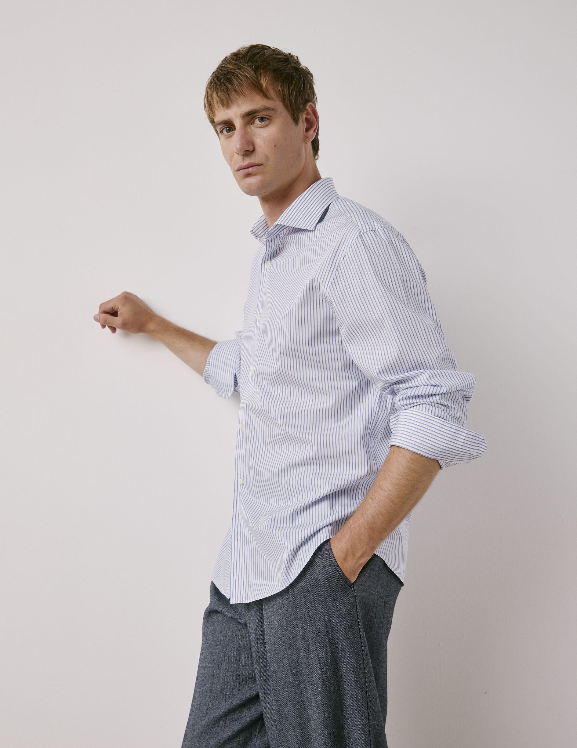 Semi-fitted blue striped shirt