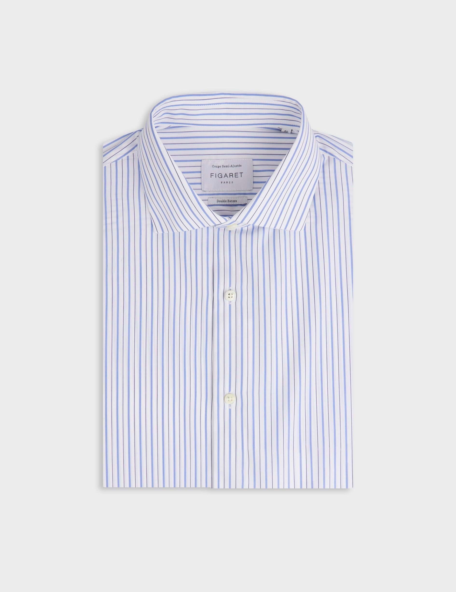 Semi-fitted blue striped shirt - Poplin - Italian Collar