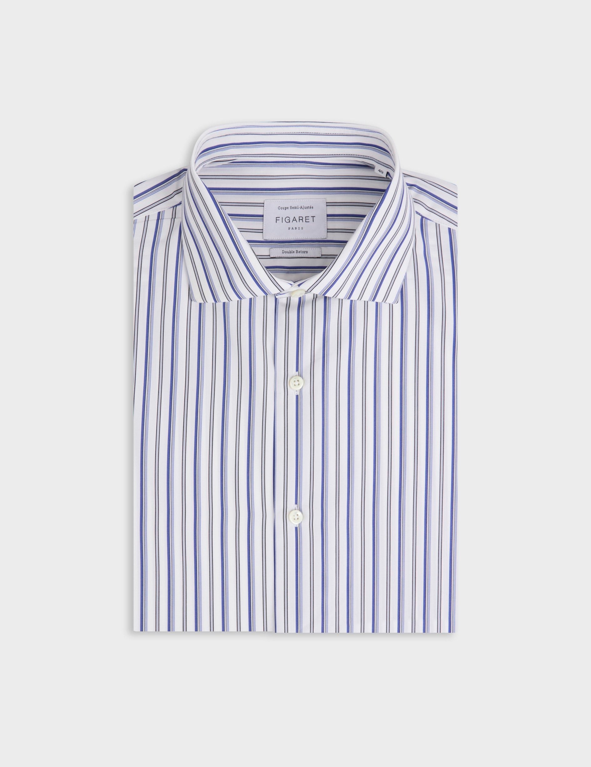 Semi-fitted navy blue striped shirt