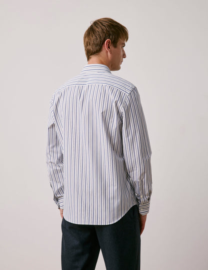 Semi-fitted navy blue striped shirt