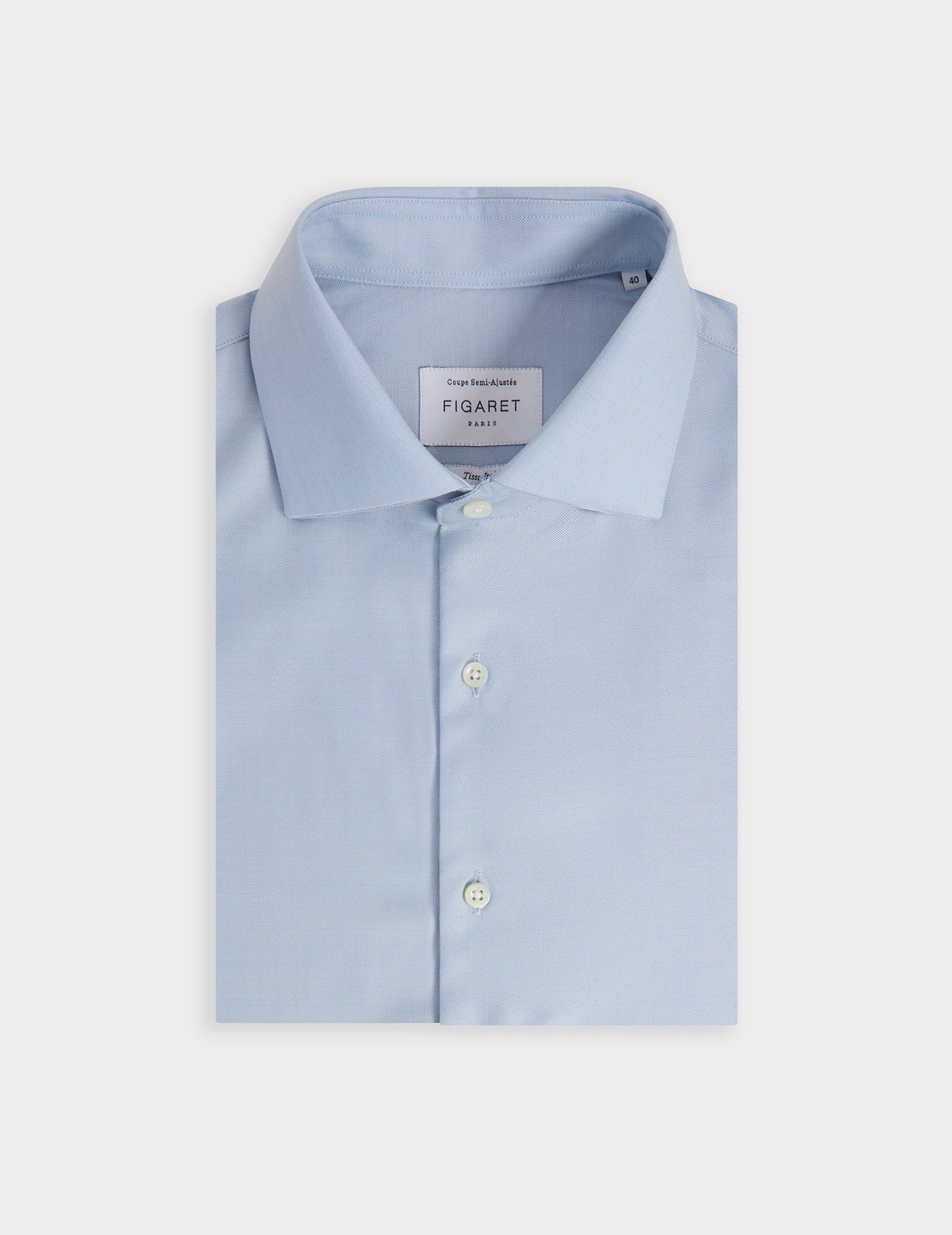 Semi-fitted light blue wool and cashmere shirt