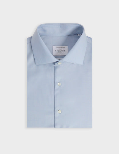 Semi-fitted light blue wool and cashmere shirt