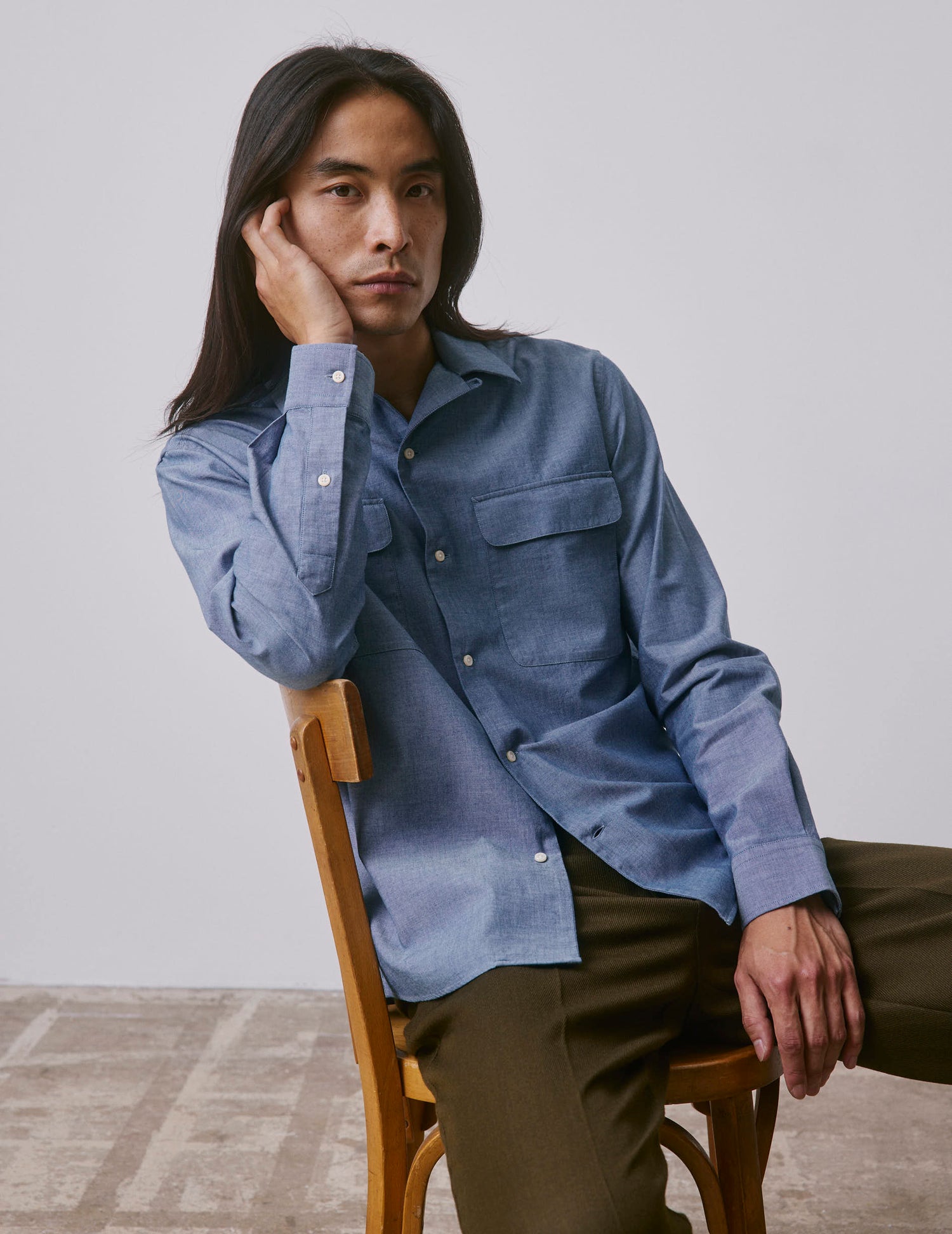 Blue denim Ivano shirt - Denim - Cuban with bridle Collar