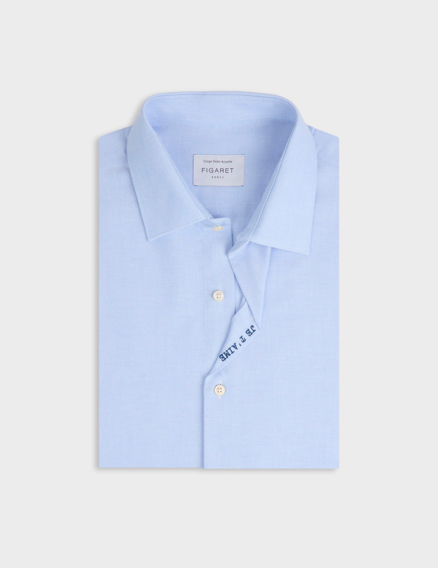 Unisex blue “Je t’aime” shirt - Oxford - Figaret Collar#8