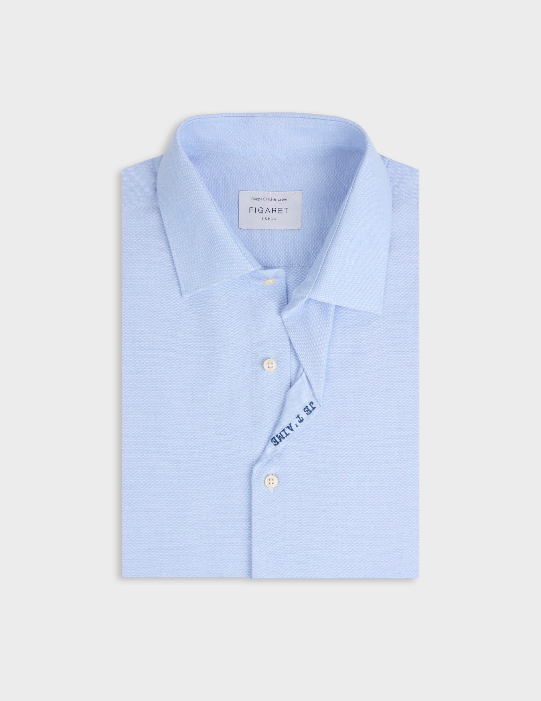 Unisex blue “Je t’aime” shirt - Oxford - Figaret Collar