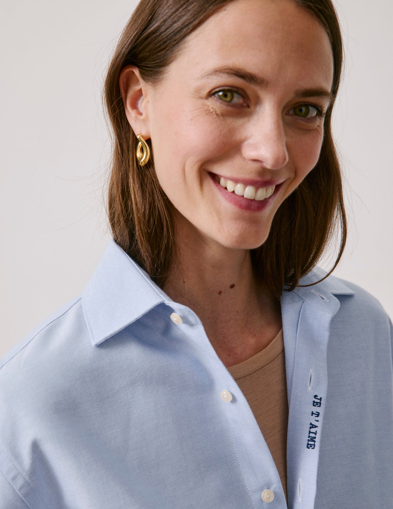 Unisex blue “Je t’aime” shirt - Oxford - Figaret Collar#2