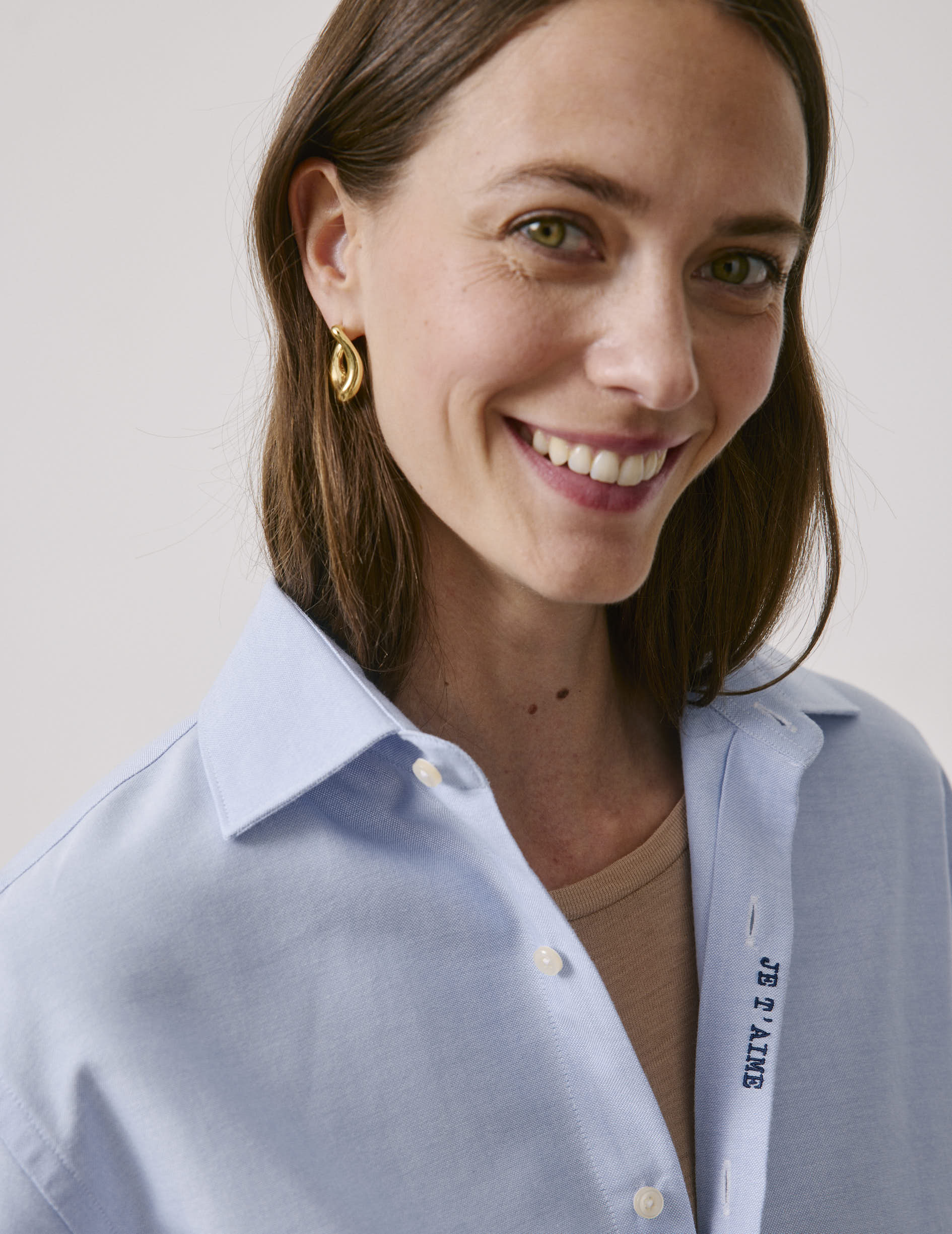 Unisex blue “Je t’aime” shirt - Oxford - Figaret Collar