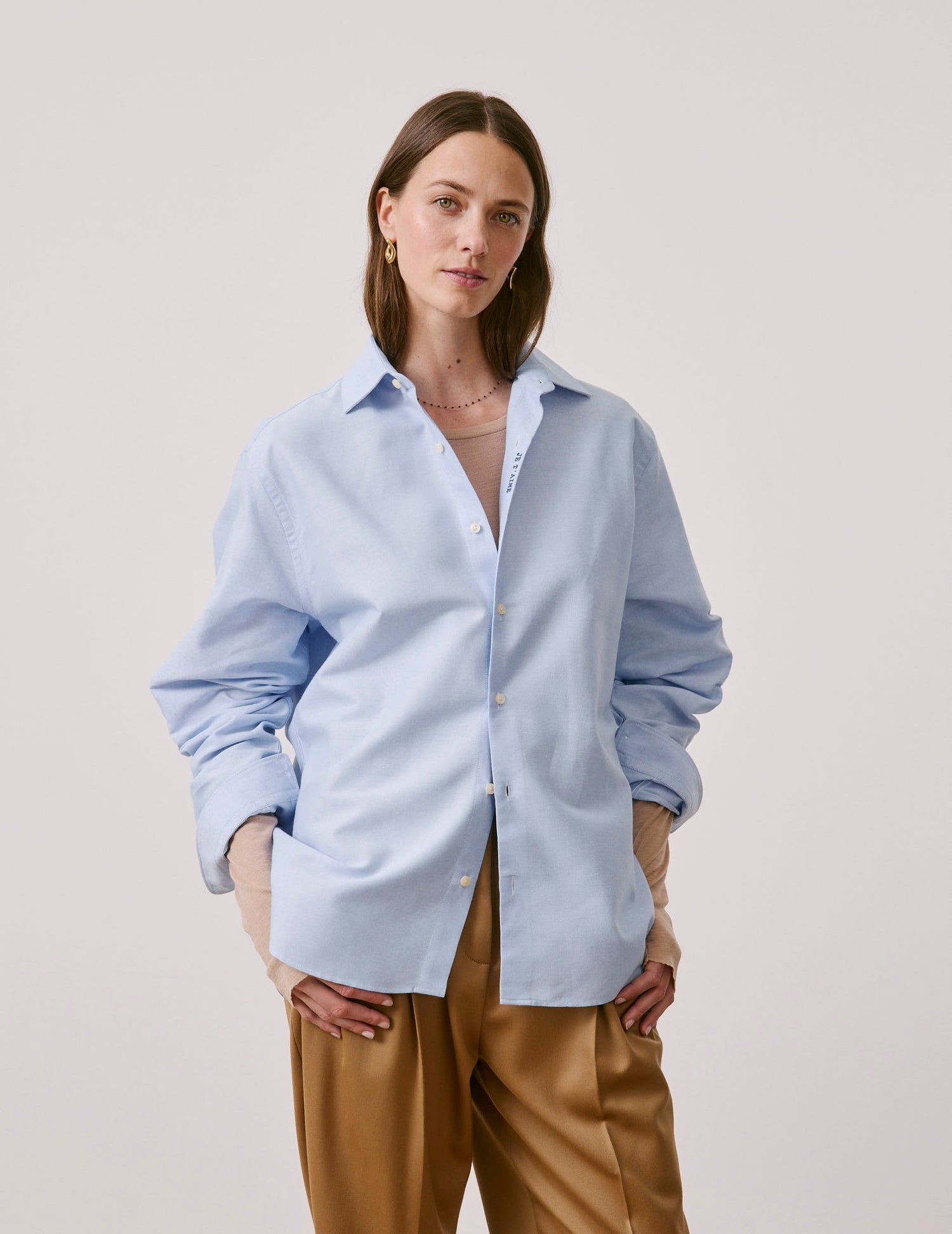 Unisex blue “Je t’aime” shirt - Oxford - Figaret Collar#5