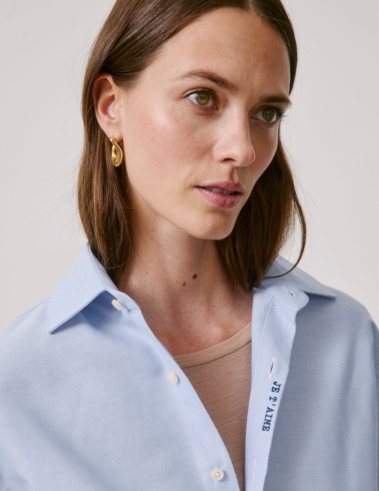 Unisex blue “Je t’aime” shirt - Oxford - Figaret Collar#7