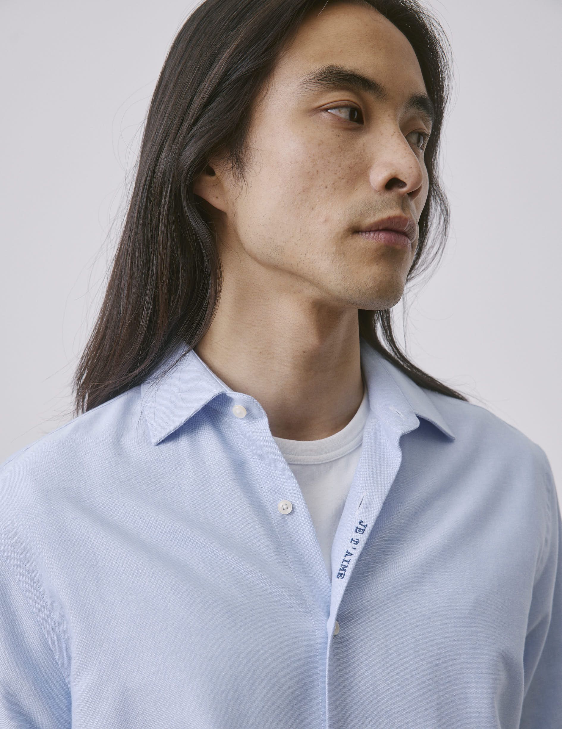 Unisex blue “Je t’aime” shirt - Oxford - Figaret Collar