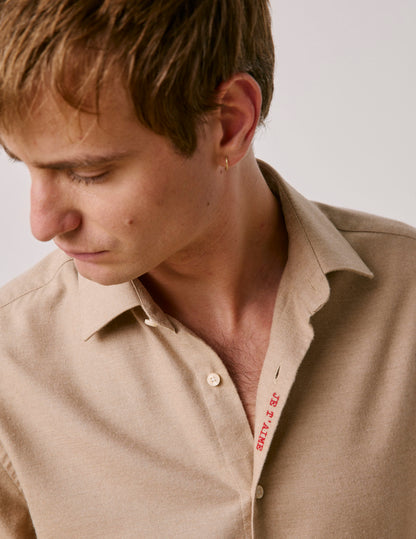 Unisex beige cotton and cashmere “Je t’aime” shirt