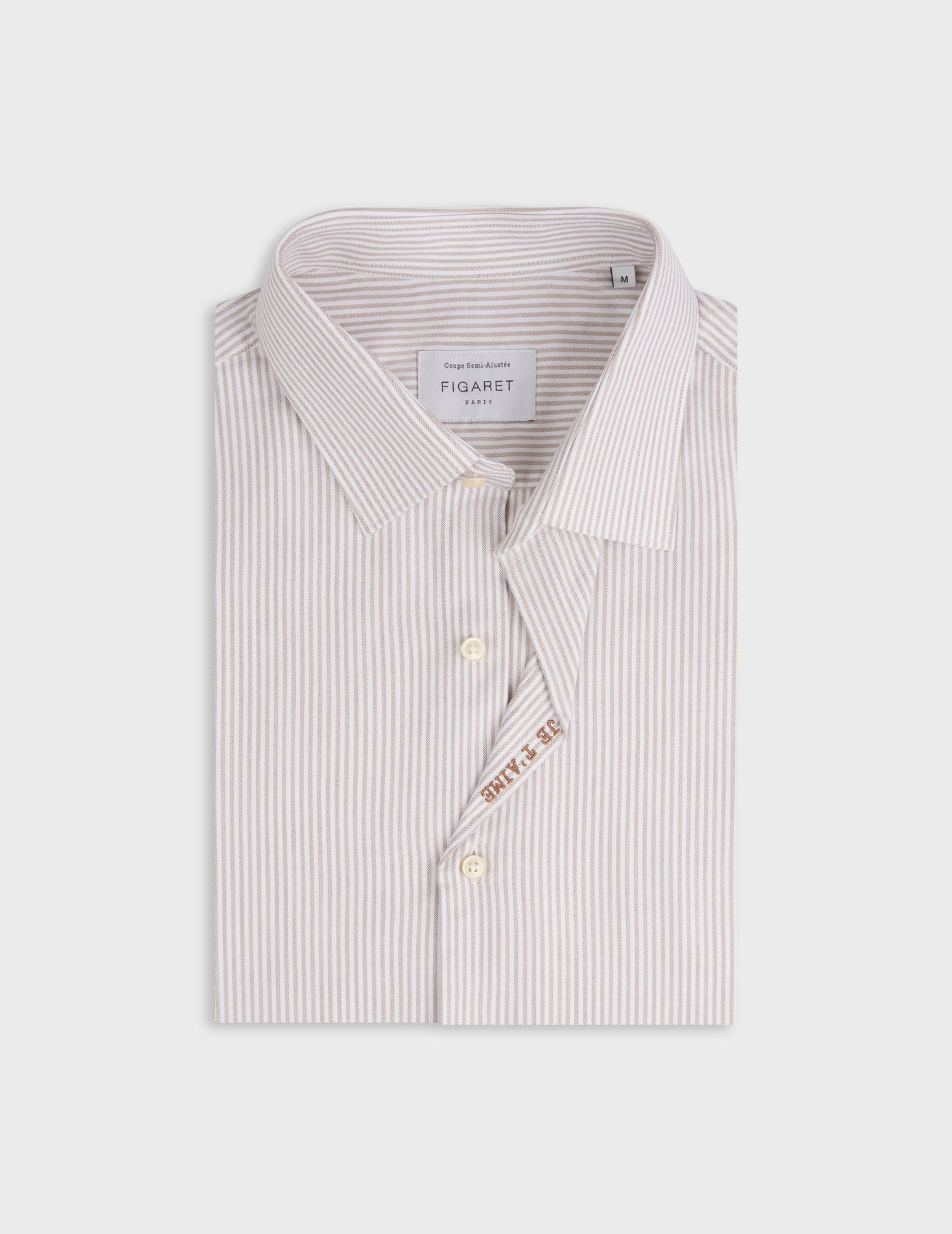 Unisex brown striped “Je t’aime” shirt - Oxford - Figaret Collar#9