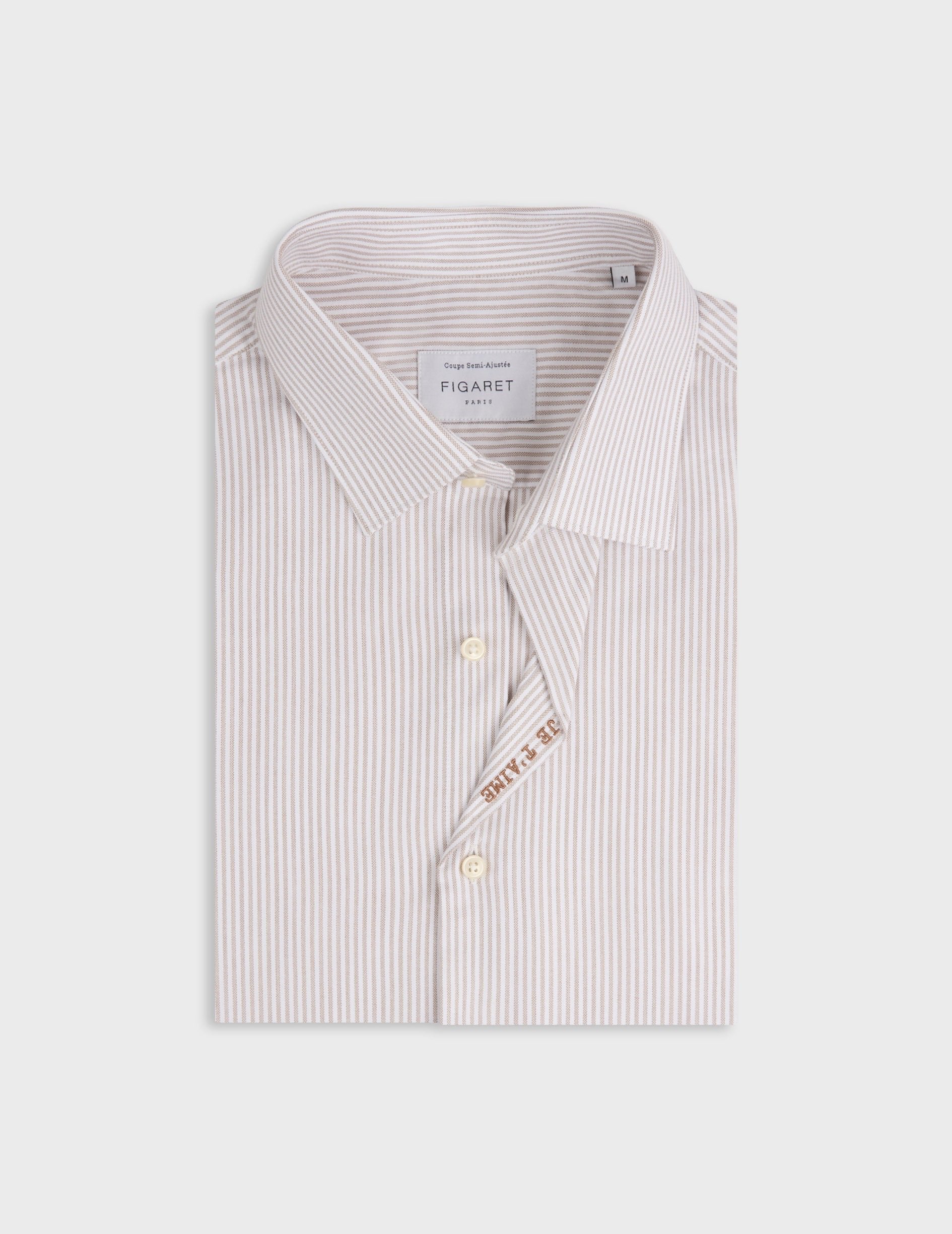 Unisex brown striped “Je t’aime” shirt - Oxford - Figaret Collar