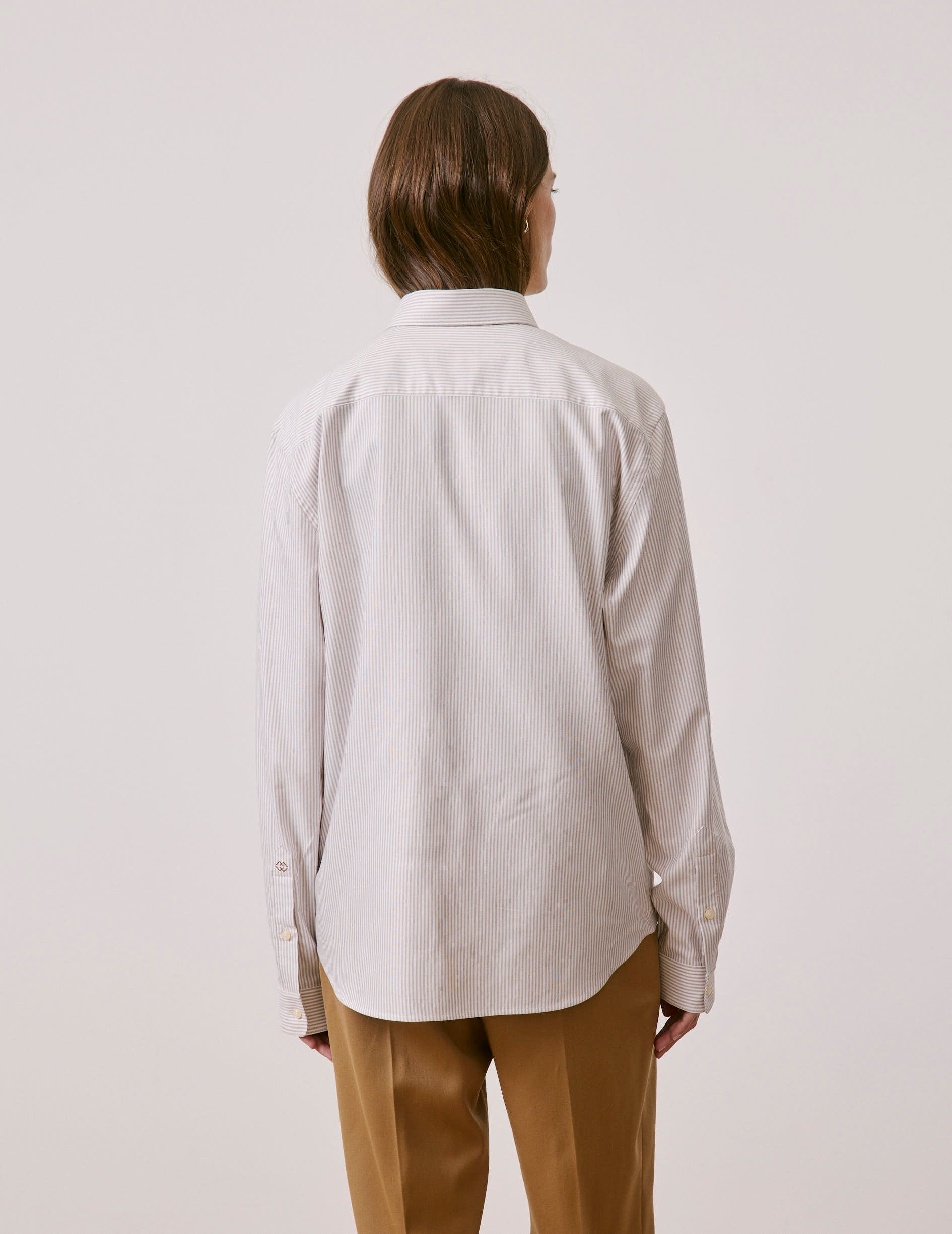 Unisex brown striped “Je t’aime” shirt - Oxford - Figaret Collar