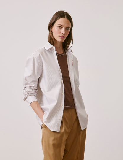Unisex brown striped “Je t’aime” shirt