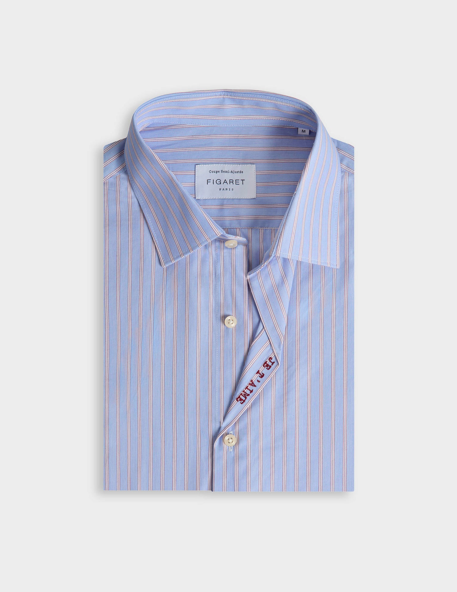 Unisex red striped “Je t’aime” shirt - Poplin - Figaret Collar#8