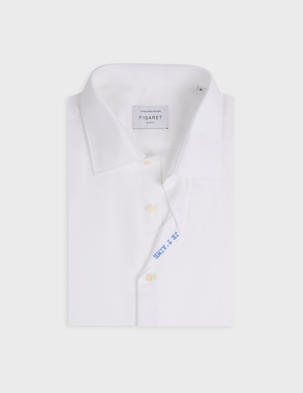 Unisex white “Je t’aime” shirt - brushed oxford - Figaret Collar#7