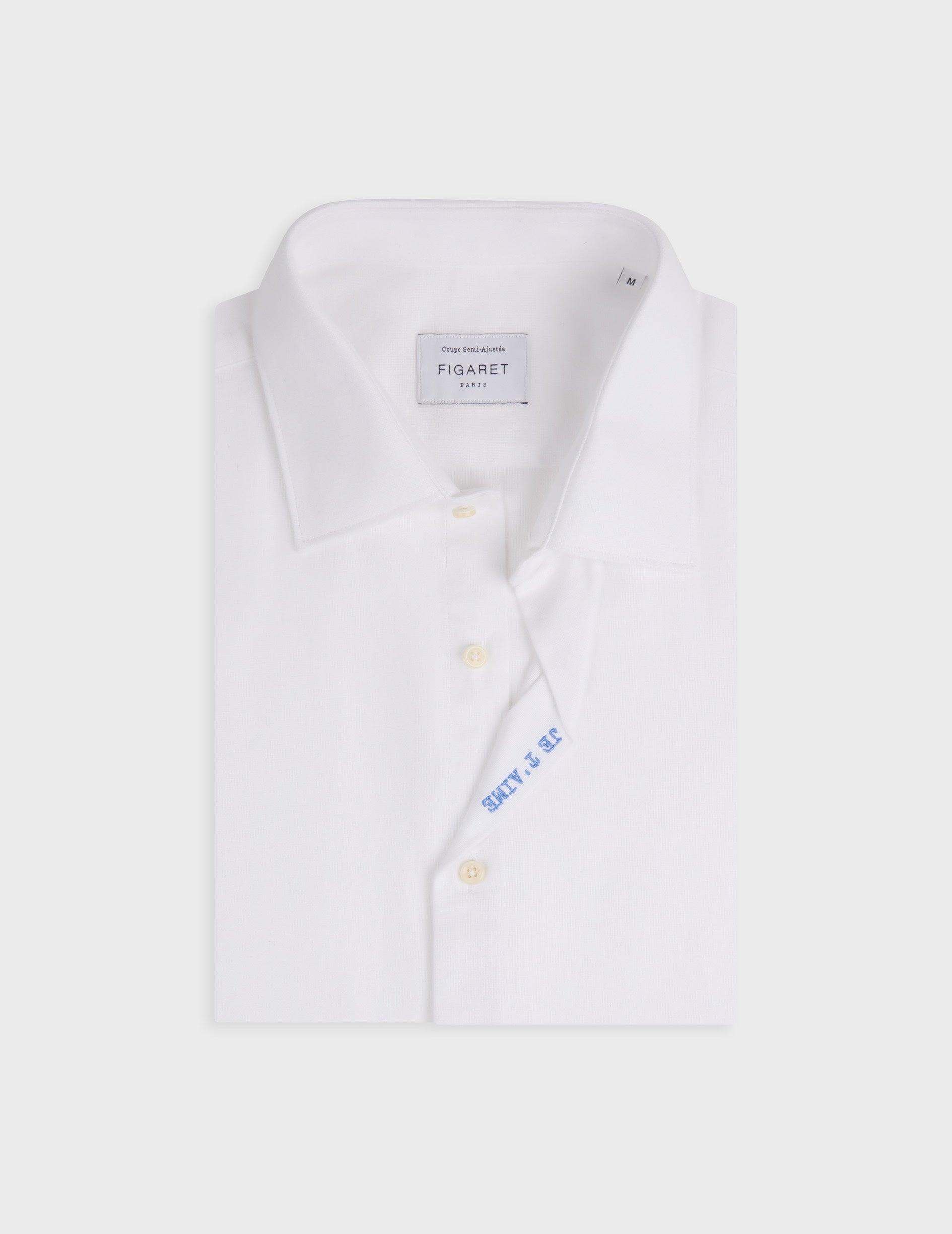 Unisex white “Je t’aime” shirt - brushed oxford - Figaret Collar