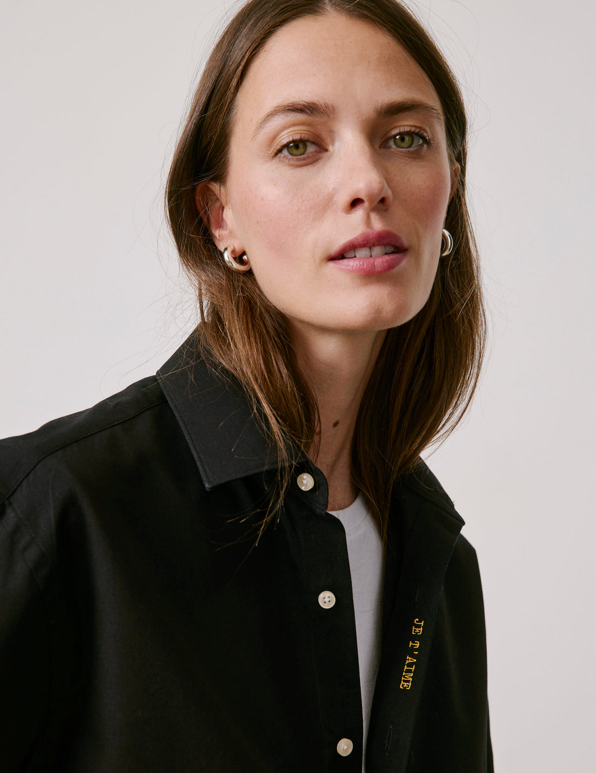 Unisex black denim “Je t’aime” shirt - Denim - Figaret Collar
