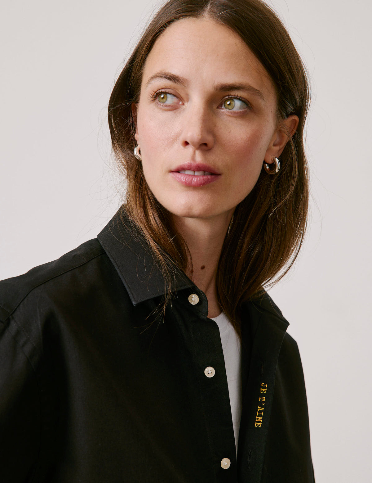 Unisex black denim “Je t’aime” shirt - Denim - Figaret Collar#2