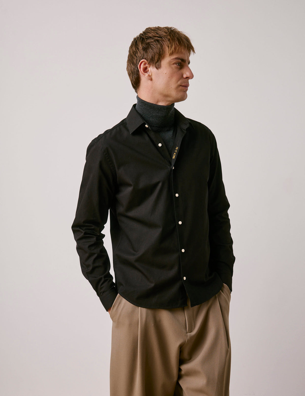 Unisex black denim “Je t’aime” shirt - Denim - Figaret Collar#4