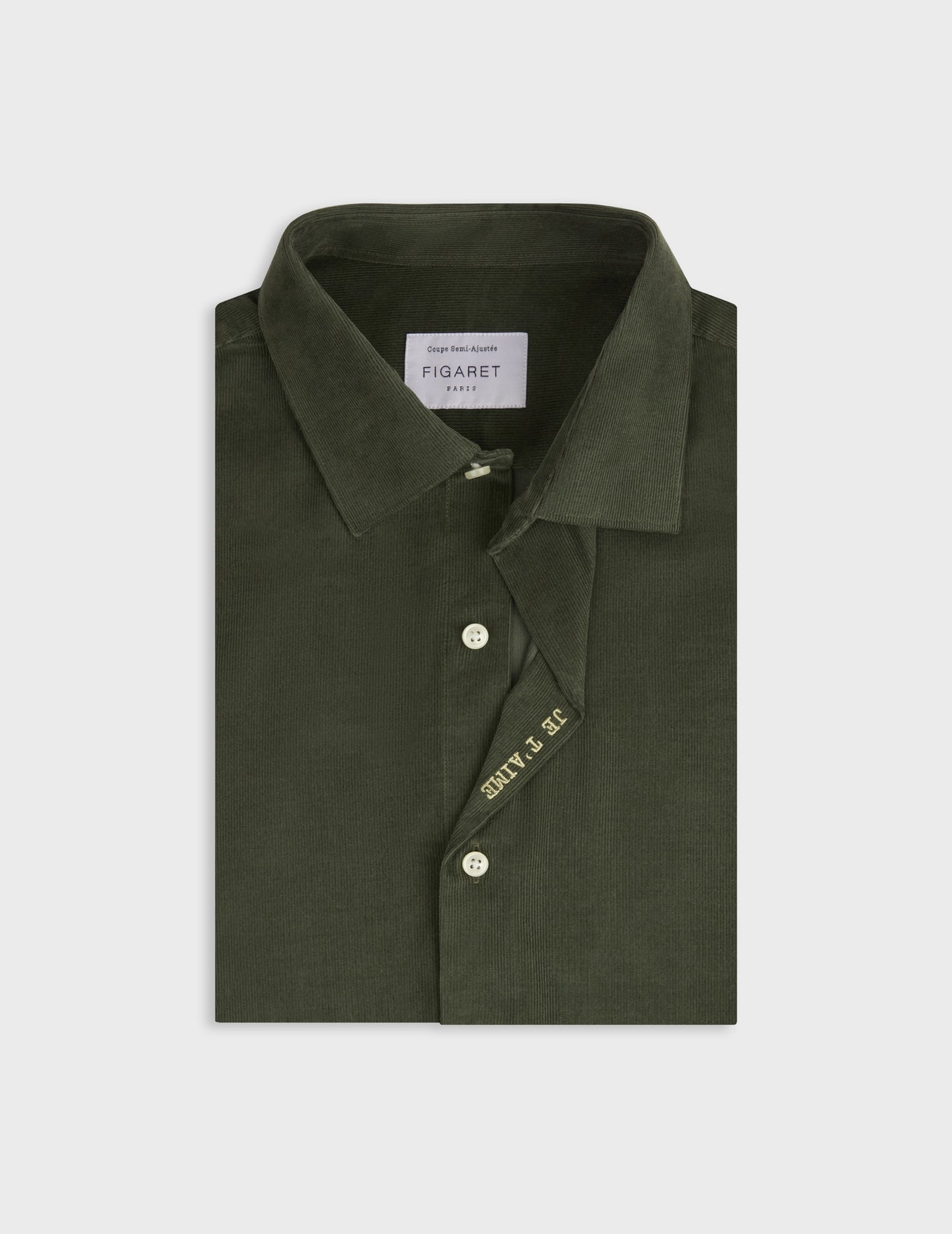 Unisex khaki velvet “Je t’aime” shirt - Velvet - Figaret Collar#7