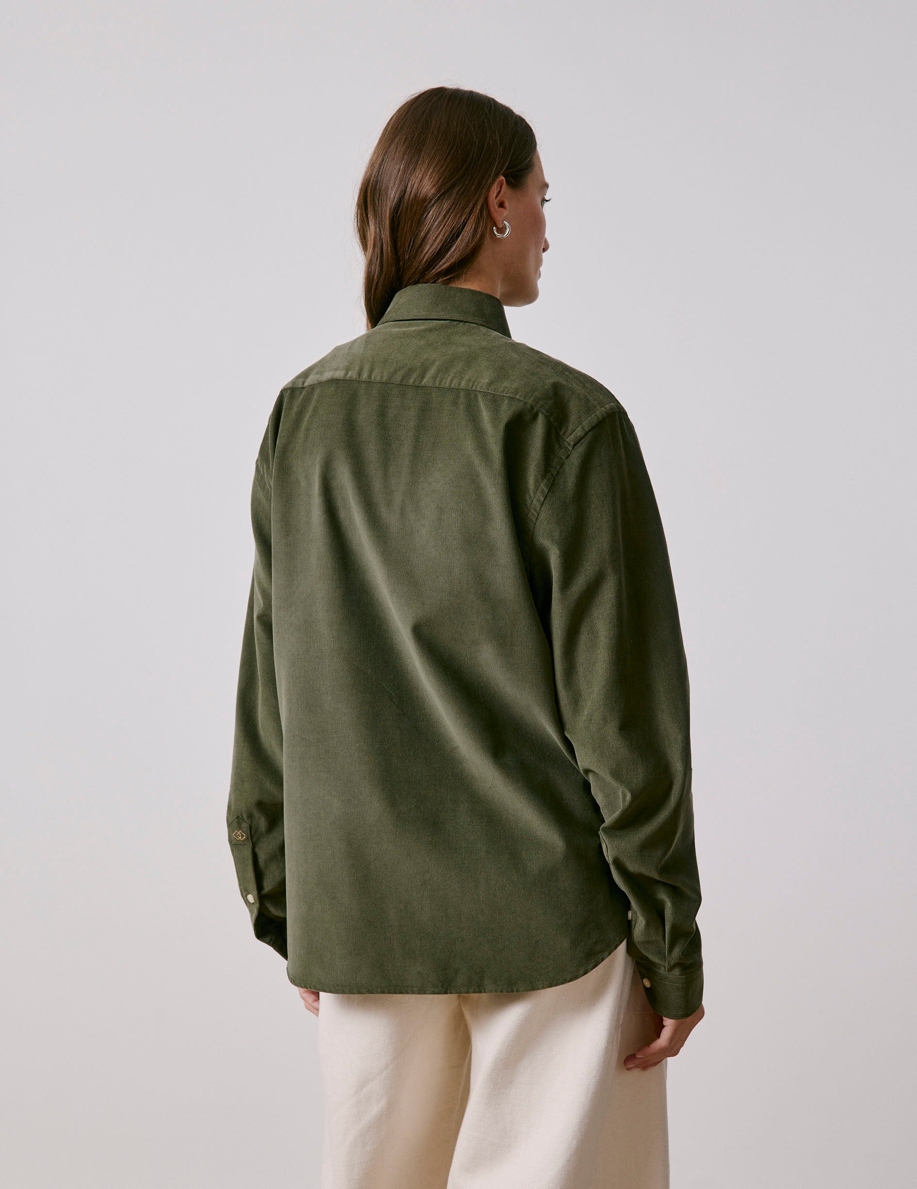 Unisex khaki velvet “Je t’aime” shirt - Velvet - Figaret Collar