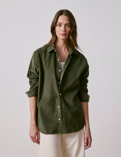 Unisex khaki velvet “Je t’aime” shirt