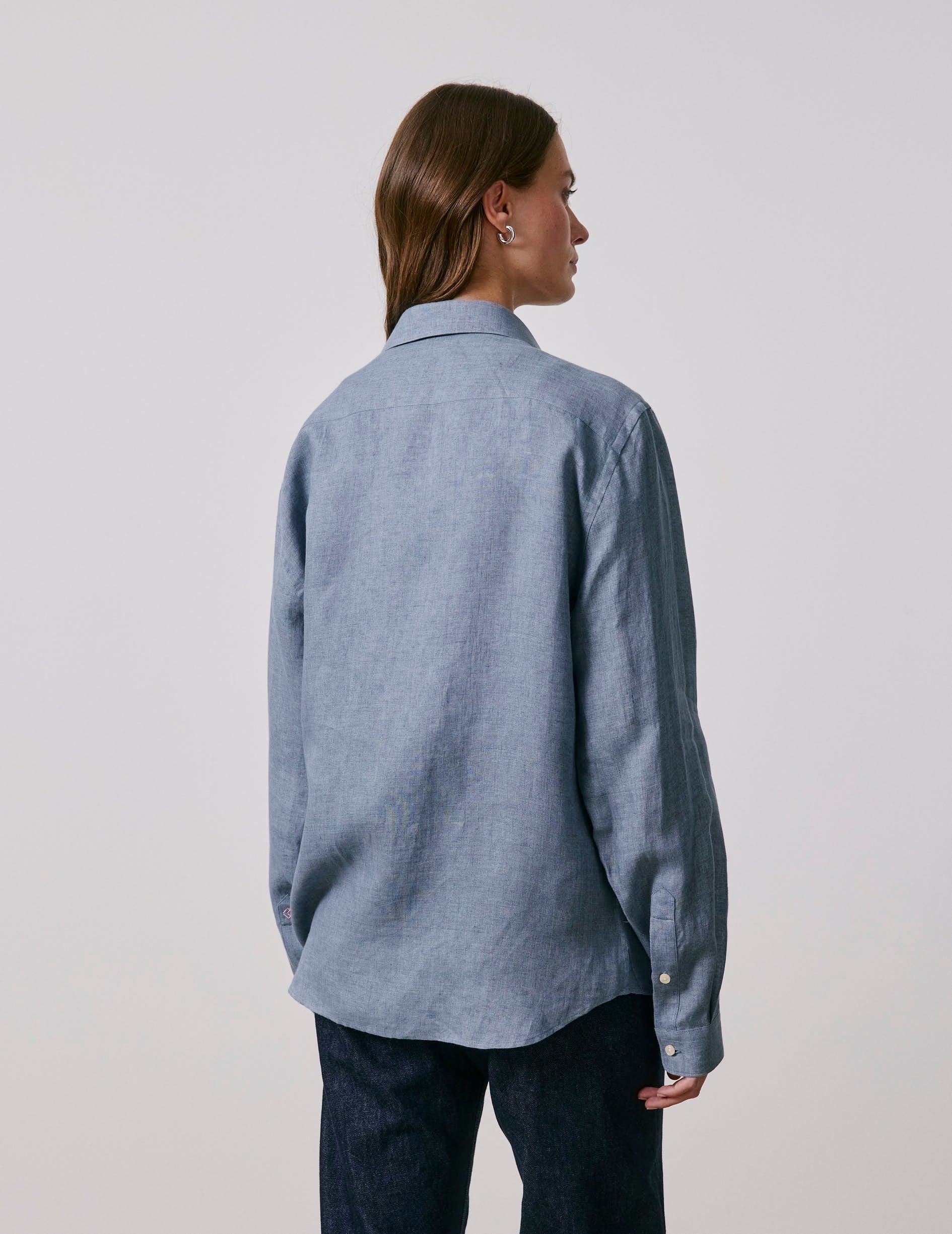 Unisex blue linen “Je t’aime” shirt - Linen - Figaret Collar